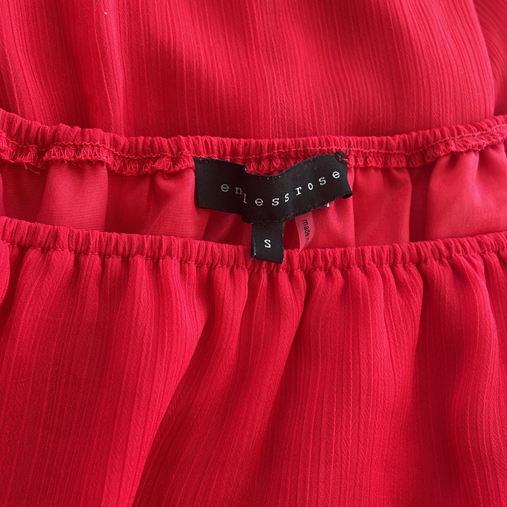 VICI RAPHAEL RUFFLE OFF THE SHOULDER RED CHIFFON DRESS, S - Picture 2 of 2